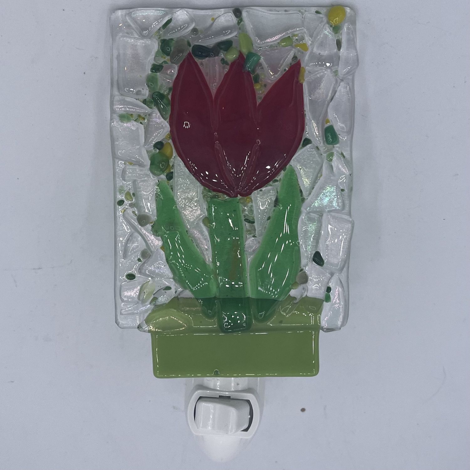 Katie Albers, Fused Glass Nightlight, Red Tulip