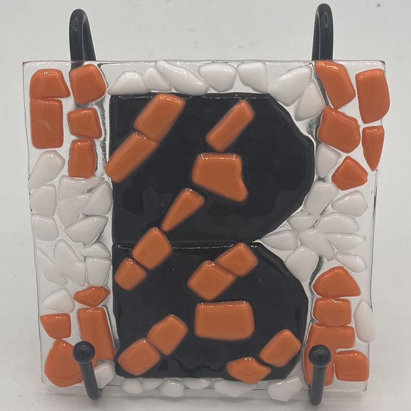 Studio, Fused Glass Stand Piece, Black and Orange B