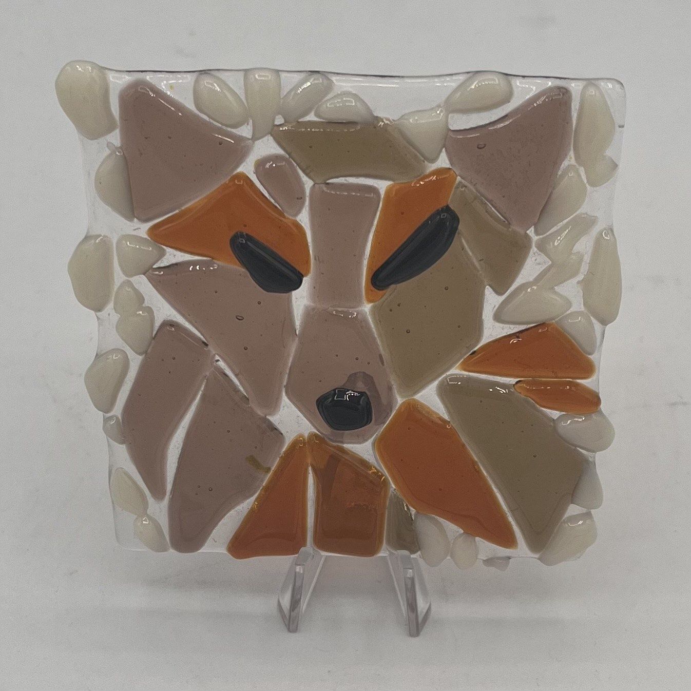 Studio, Fused Glass Stand Piece, Tiny Brown Wolf