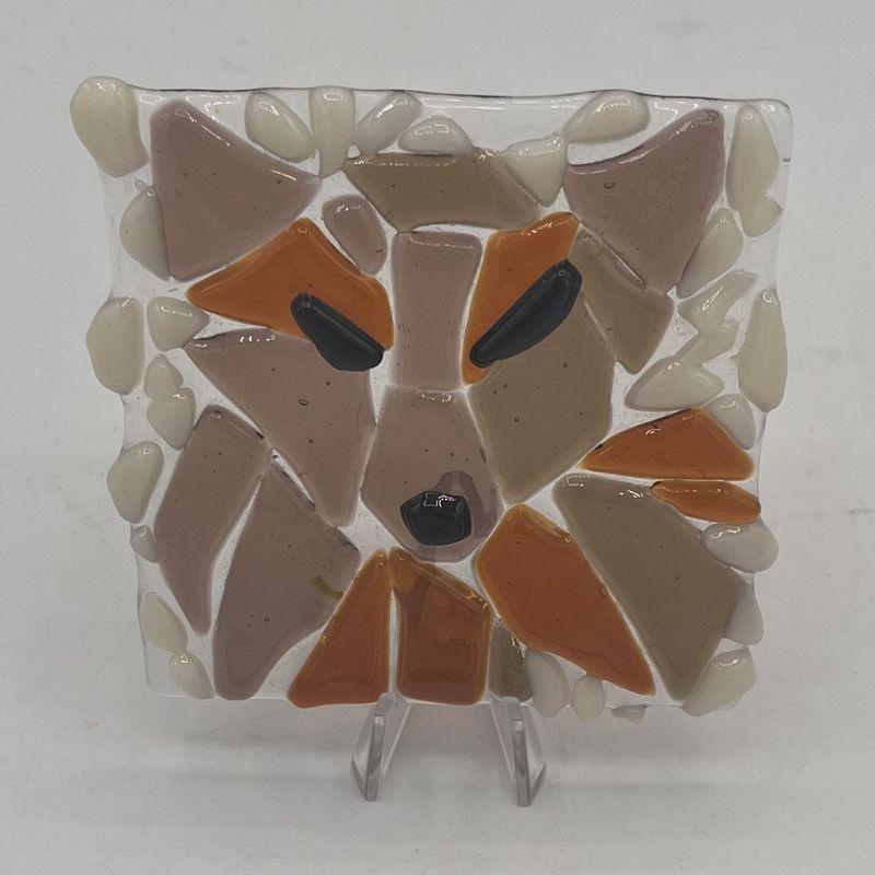 Studio, Fused Glass Stand Piece, Tiny Brown Wolf