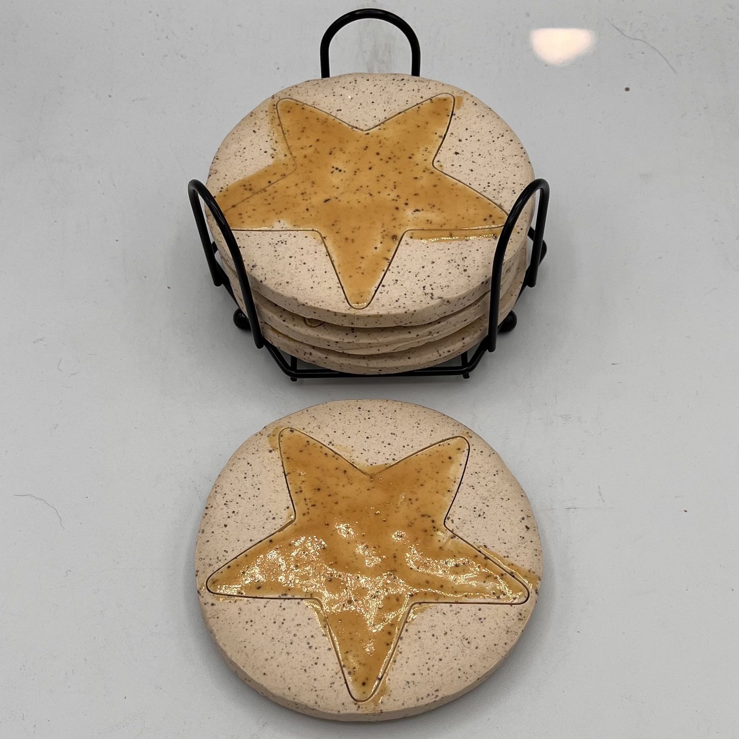 Mary Phifer, Ceramic Coaster Set with Display, Speckled Stars