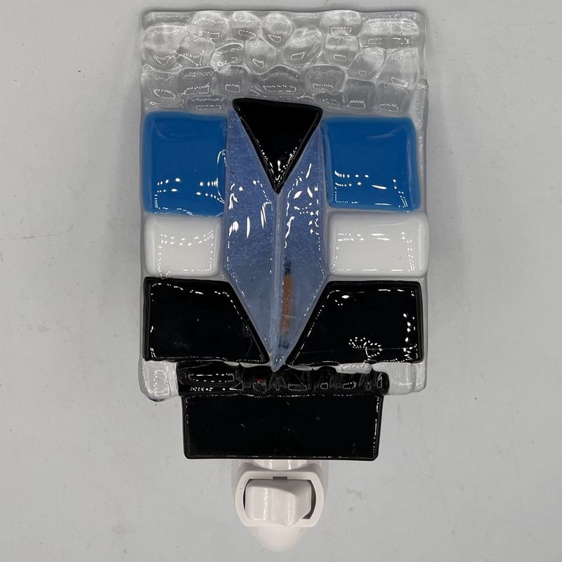 Brett Garrett, Fused Glass Nightlight, White, Black and Blue Design