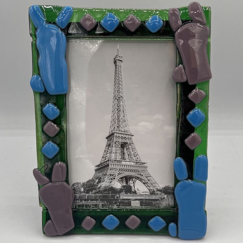 Andrea Walker, Fused Glass Frame, Blue and Purple Bunnies