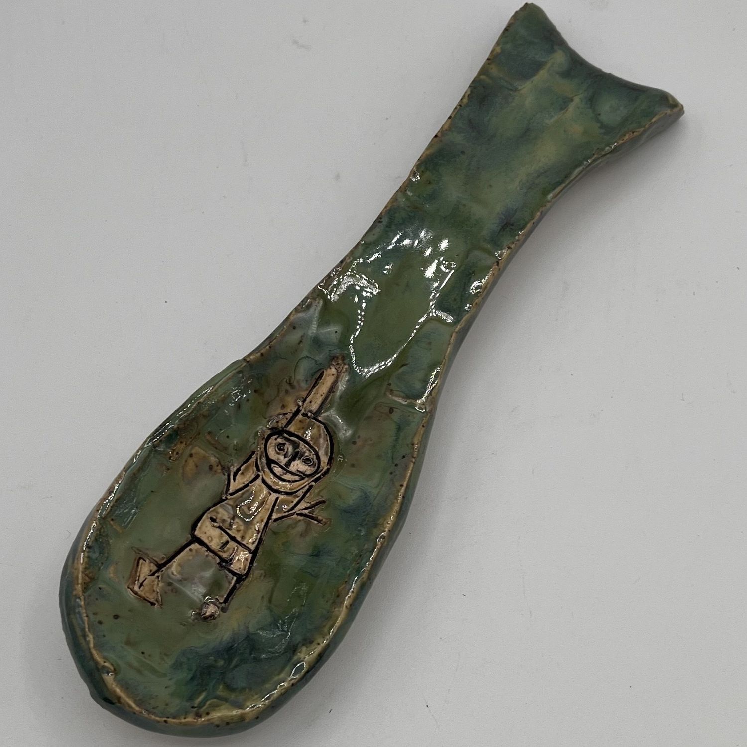 David Smyth, Ceramic Spoon Rest, Green Swimmer