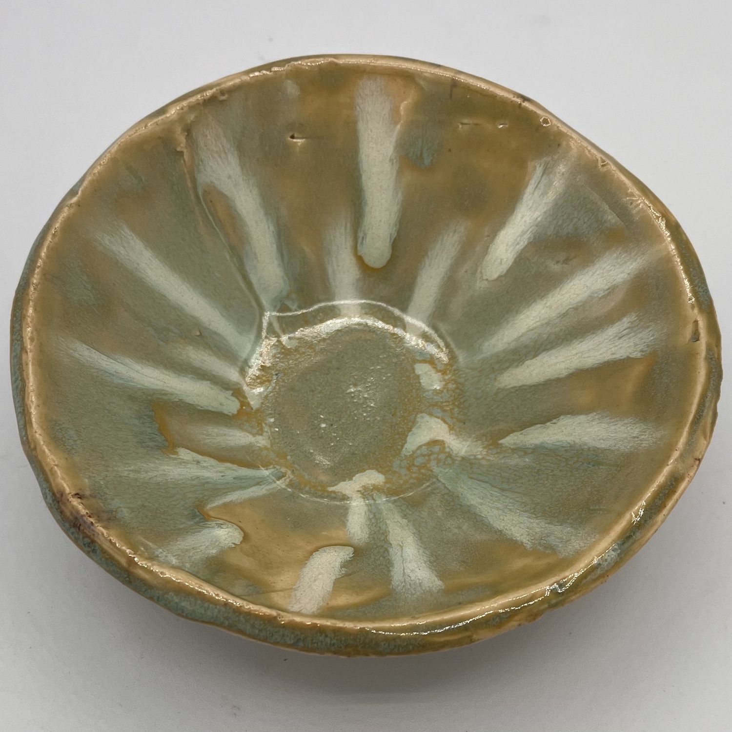 Christina Hanes, Ceramic Bowl, Green Design with Green Drips
