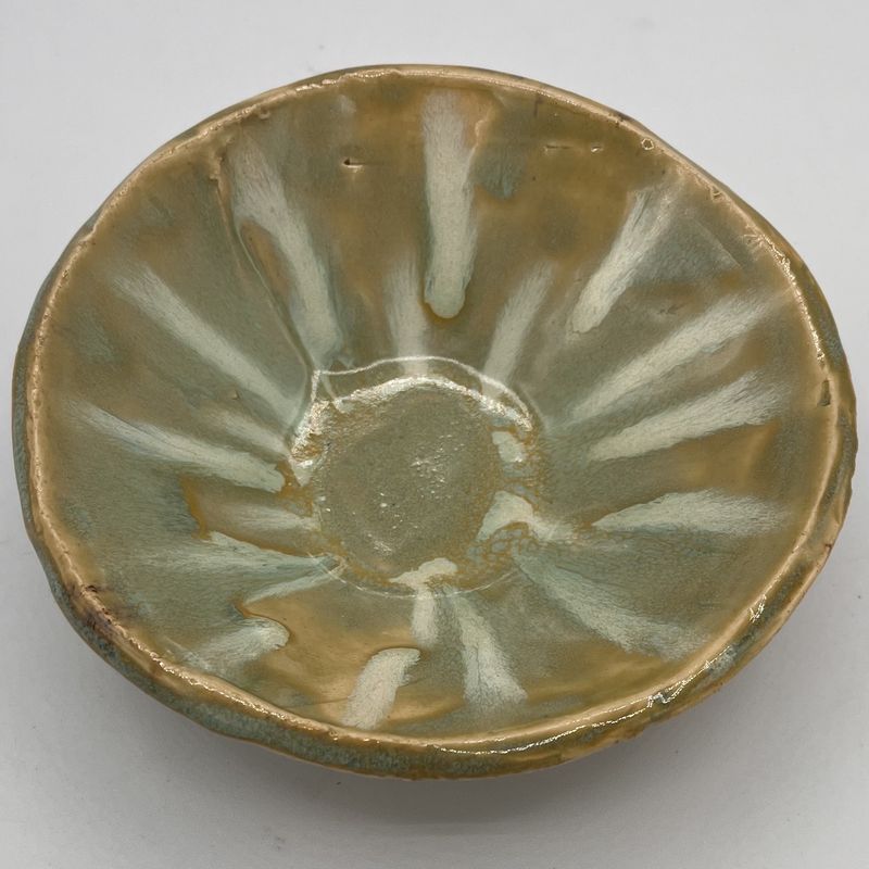 Christina Hanes, Ceramic Bowl, Green Design with Green Drips