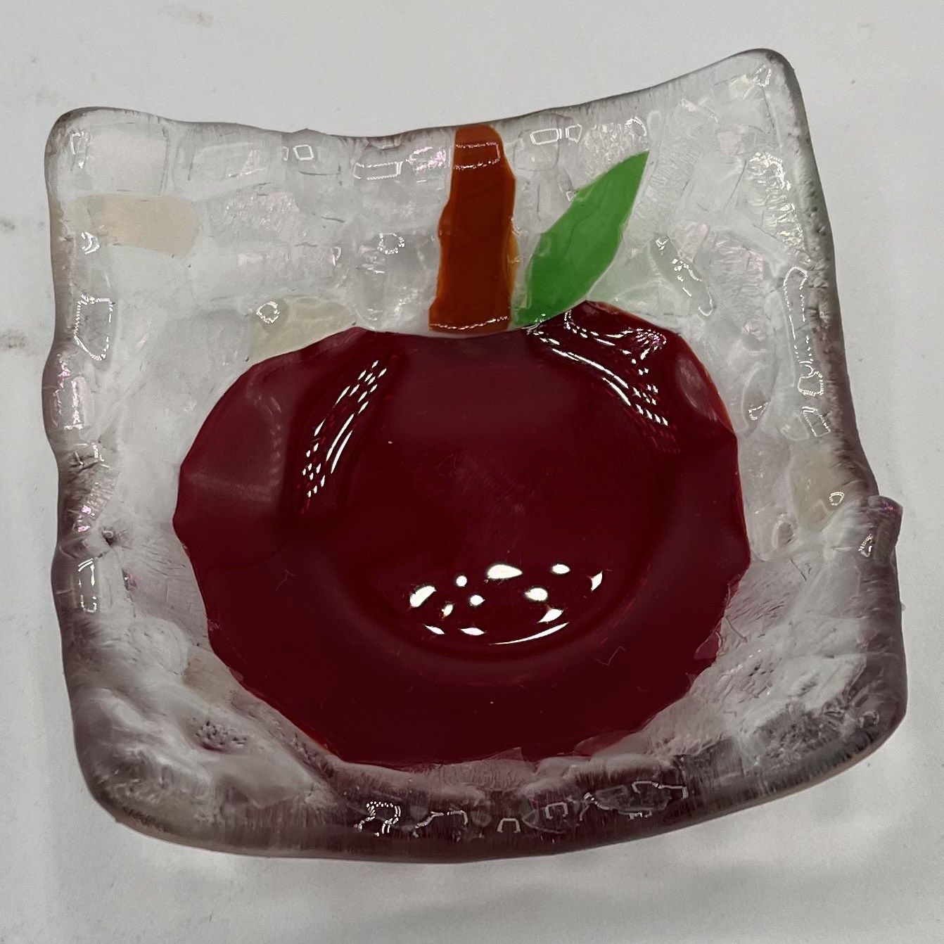 Erin Williams, Fused Glass Ring Dish, Red Apple
