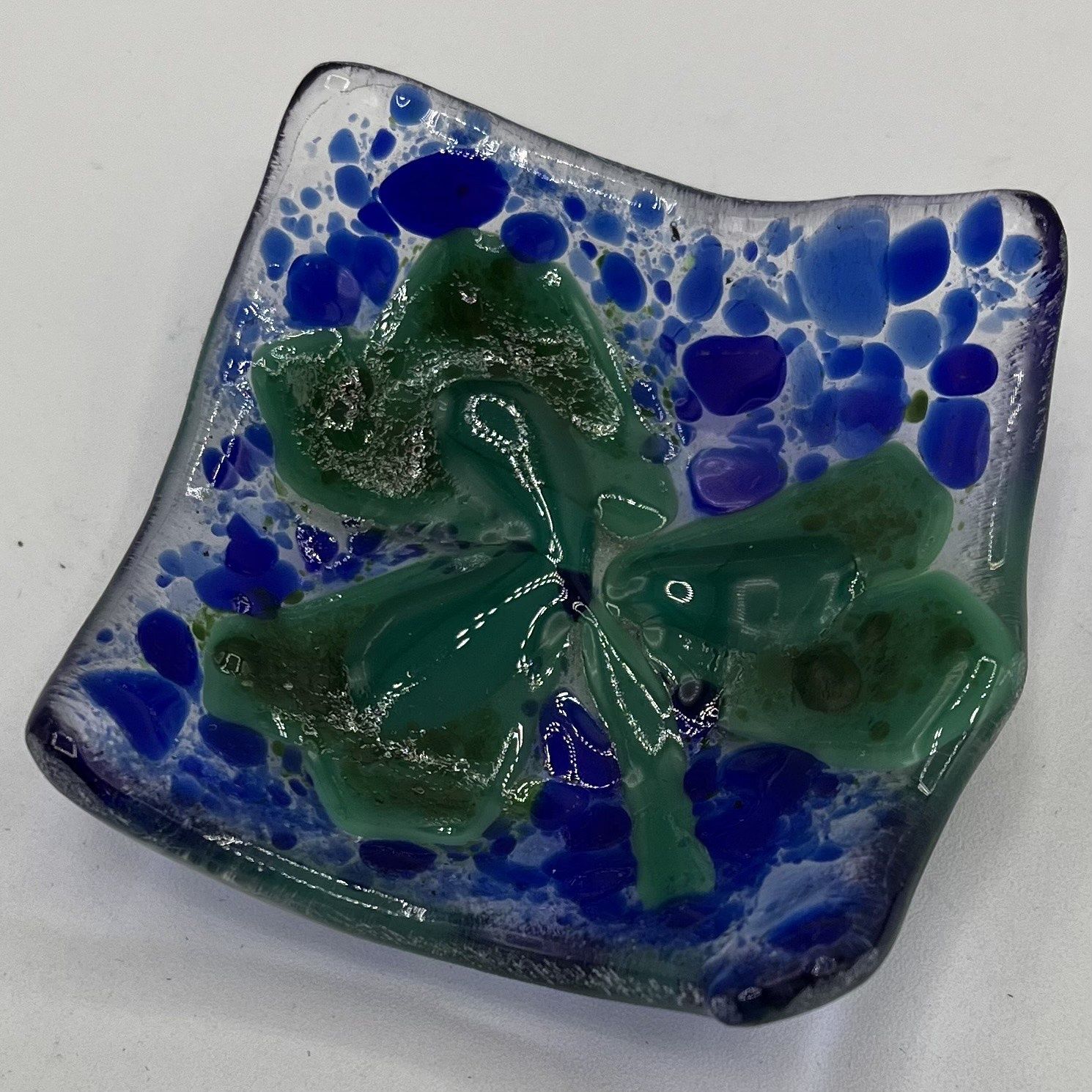 Adam Gibbemeyer, Fused Glass Ring Dish, Three Leaf Clover
