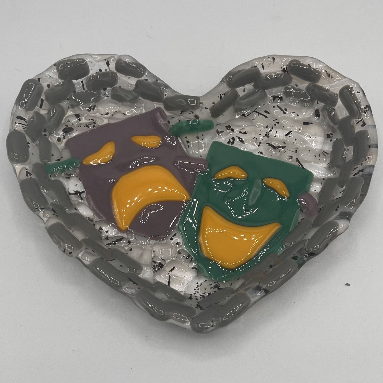 Dionysia Sanchez, Fused Glass Dish, Double Masked Heart