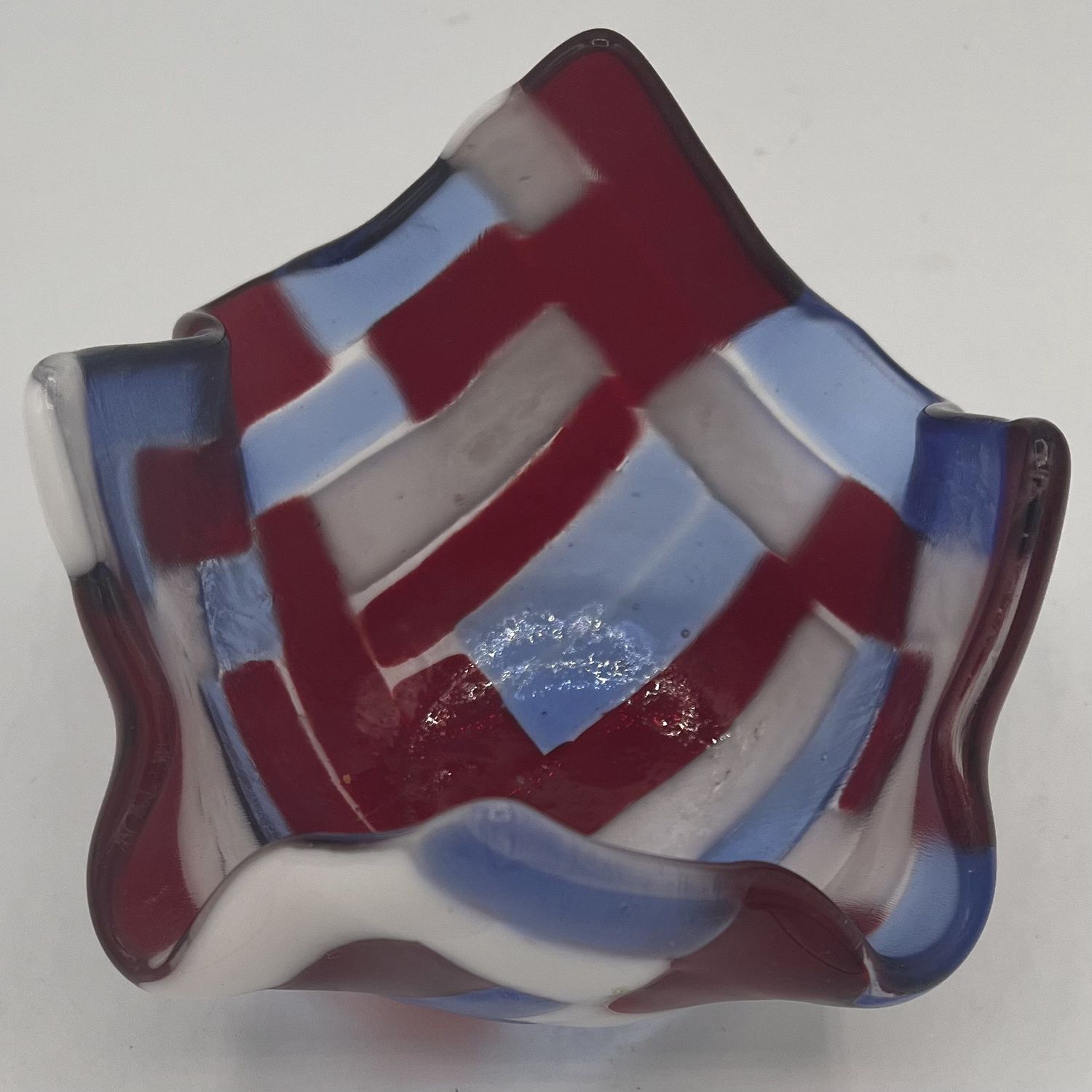 Lori Lefferts, Fused Glass Drape, Red, White and Blue Rectangles