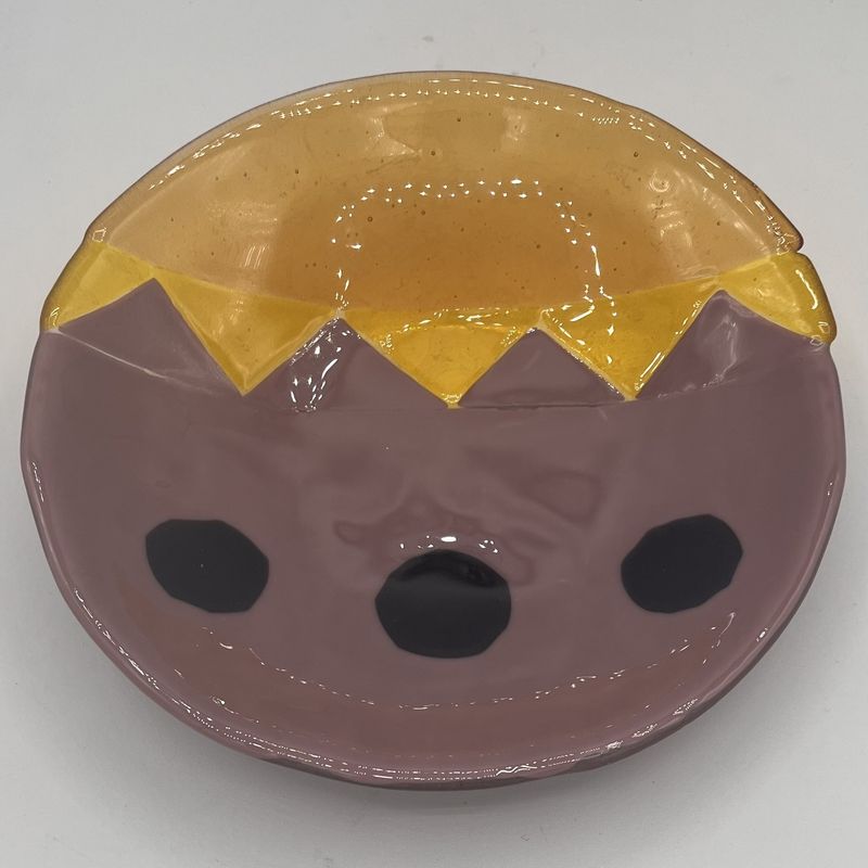 Rebecca Reed, Fused Glass Bowl, Yellow, Purple and Black Easter Egg