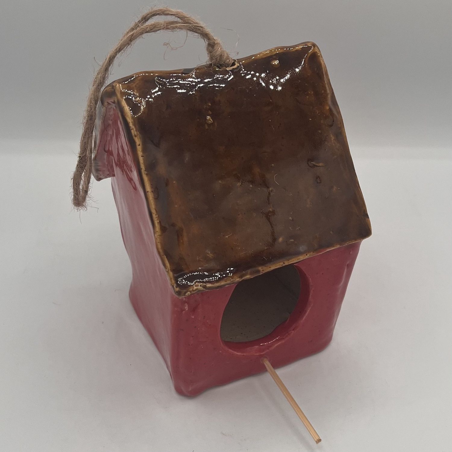 Tammy McCammon, Ceramic Bird House, Red Walls with Brown Roof