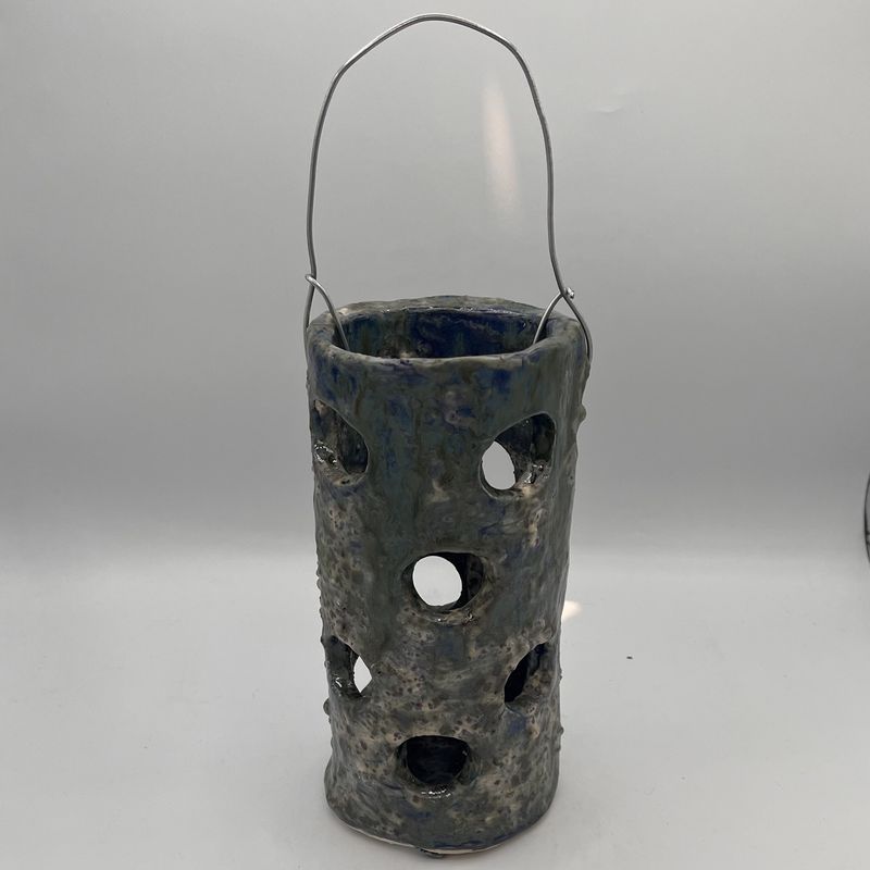 Meredith Bokeno, Ceramic Candle Holder, Hanging Hole Cutouts