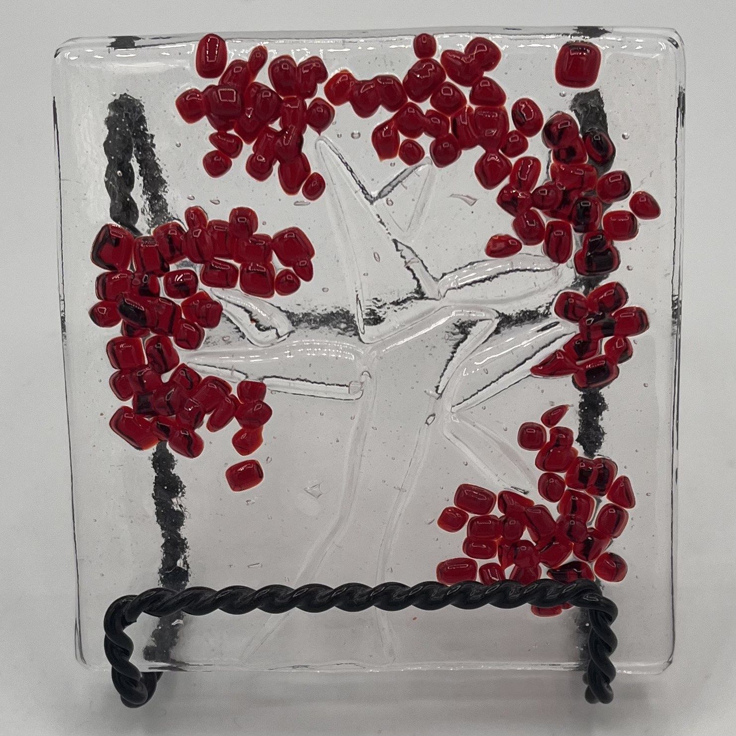 Alaina Weeks, Fused Glass Stand Piece, Transparent Tree with Red Leaves