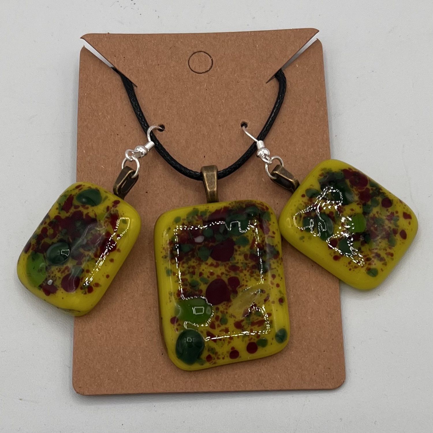 Tiffany Jameson, Fused Glass Jewelry Set, Green and Brown Design
