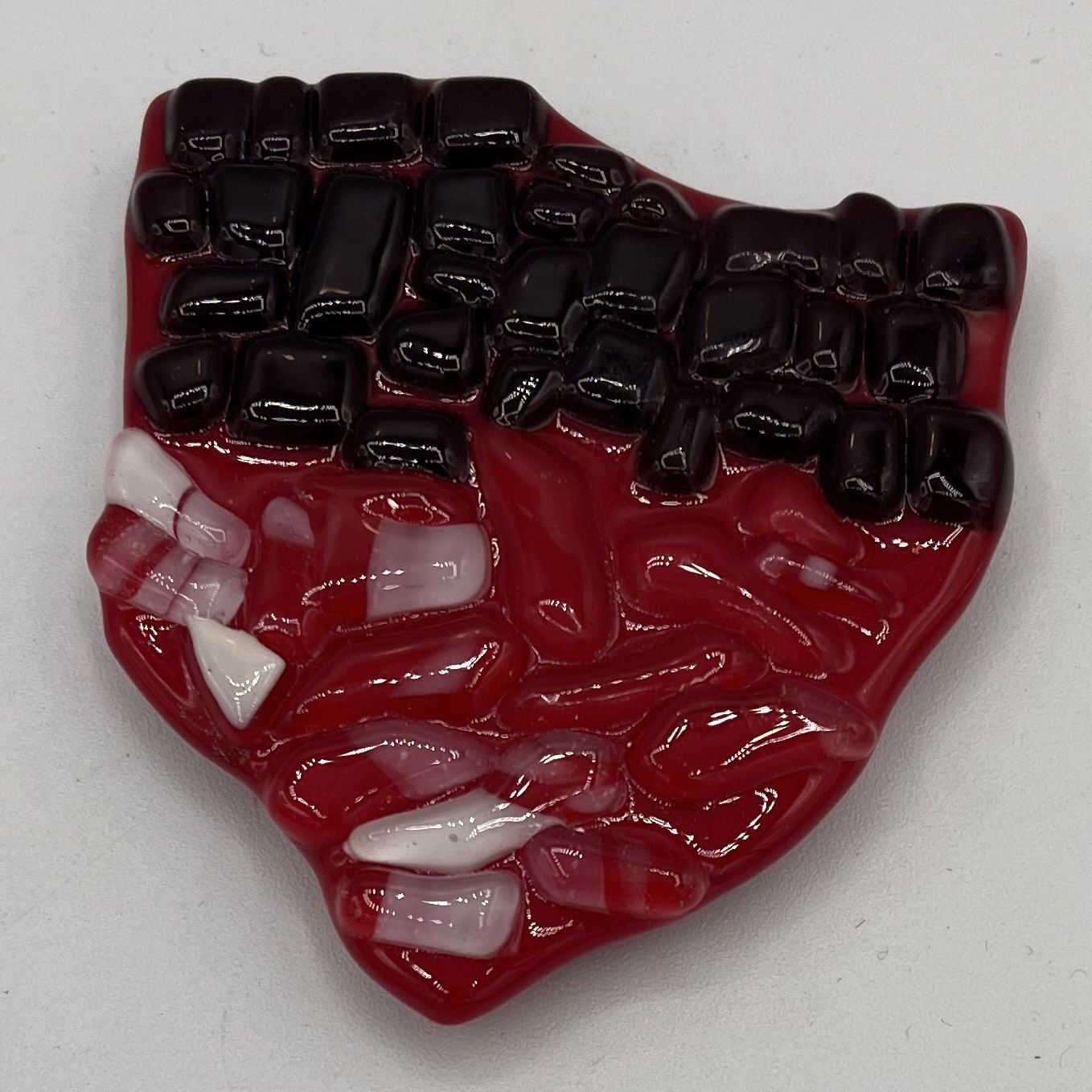 Duane Sparks, Fused Glass Magnet, Red, Black and White Ohio Silhouette