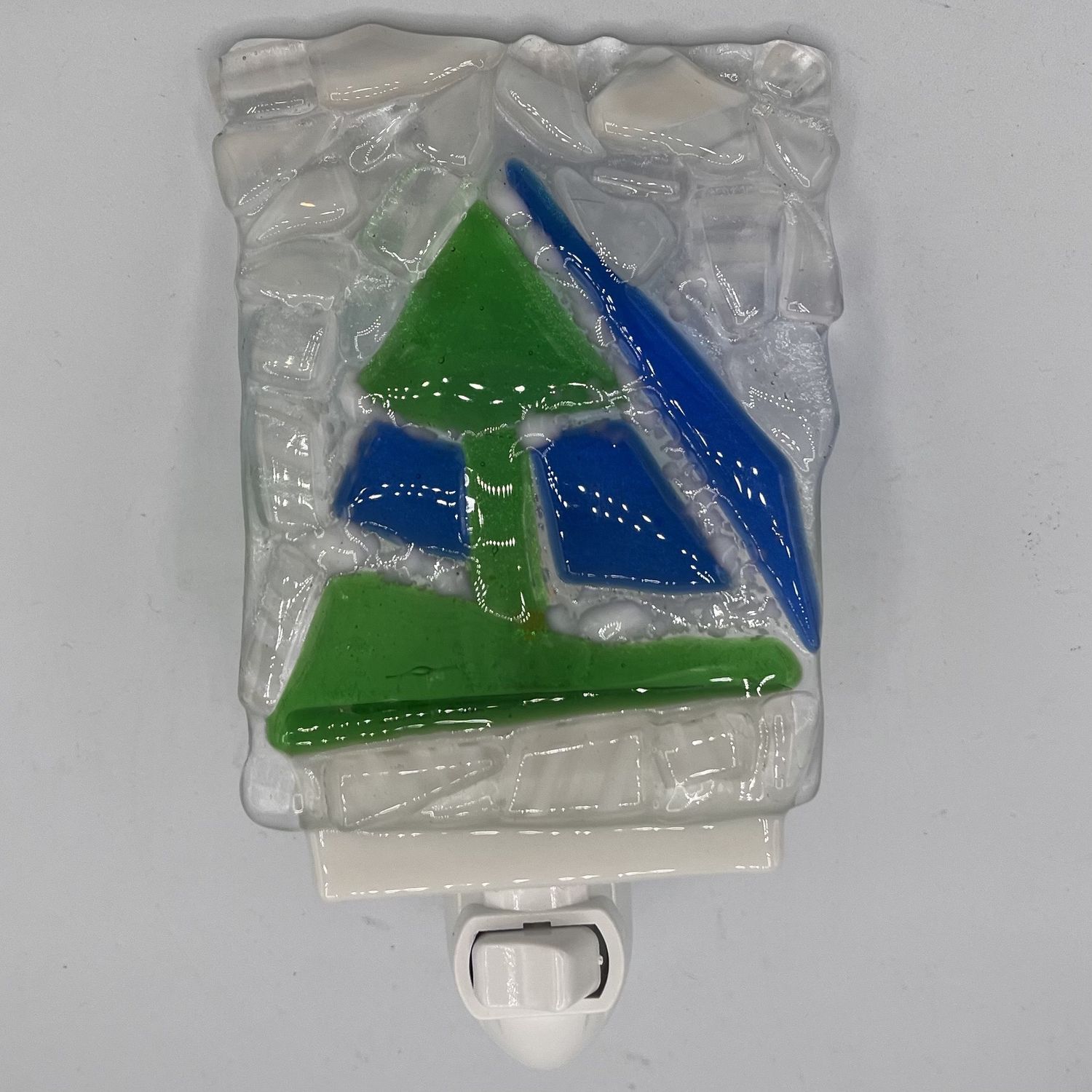 Lori Lefferts, Fused Glass Nightlight, Green, Blue and White Design