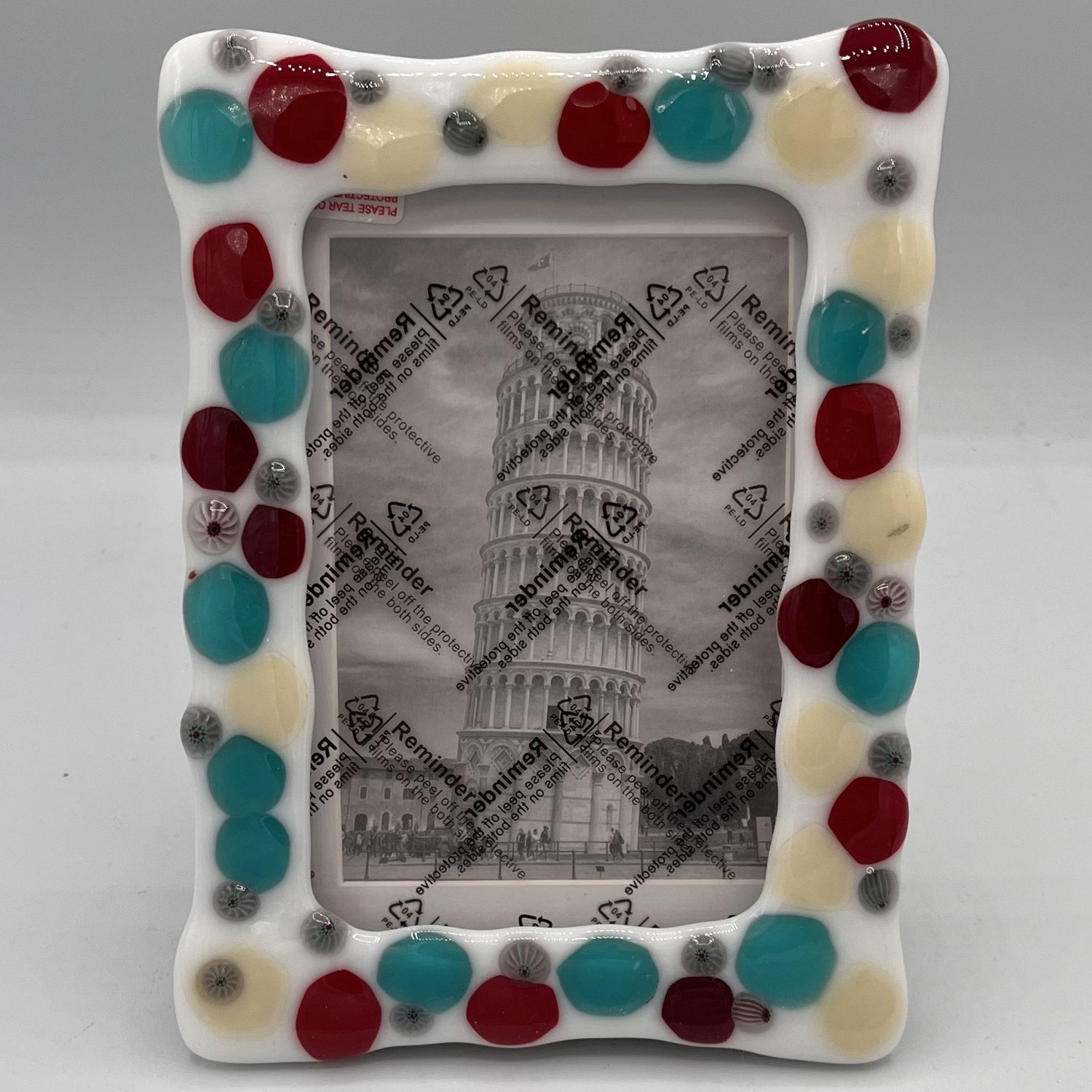 Amy Thompson, Fused Glass Frame, Colorful Circles on White