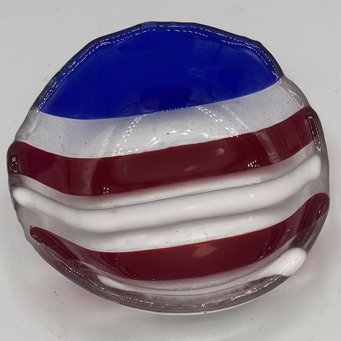 Mallory Miller, Fused Glass Dish, Red, White and Blue Stripes