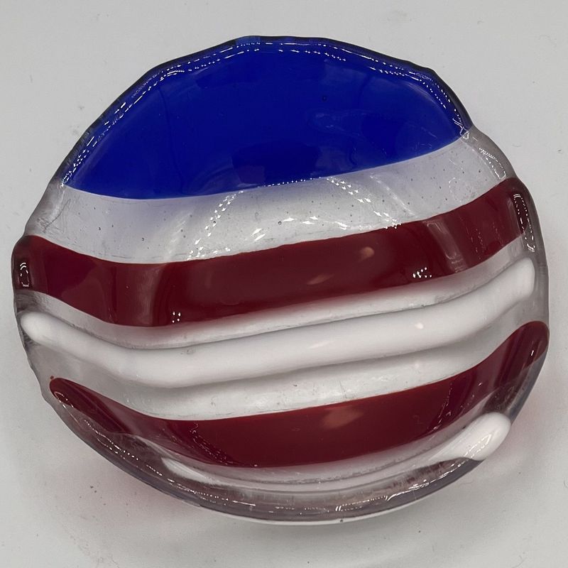 Mallory Miller, Fused Glass Dish, Red, White and Blue Stripes
