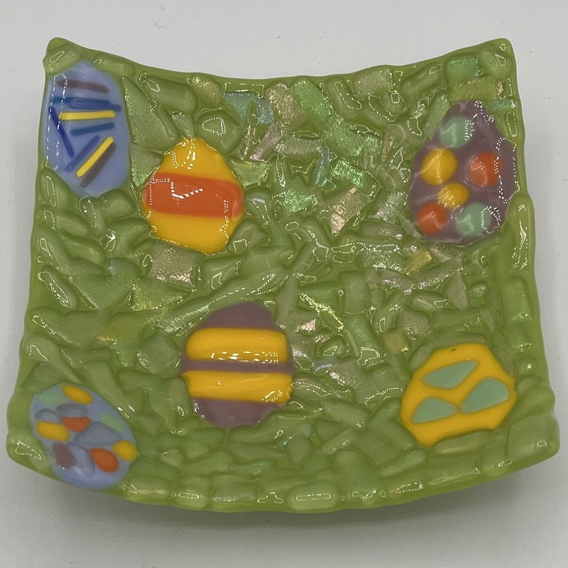 Michael Smith, Fused Glass Dish, Easter Eggs in The Yard