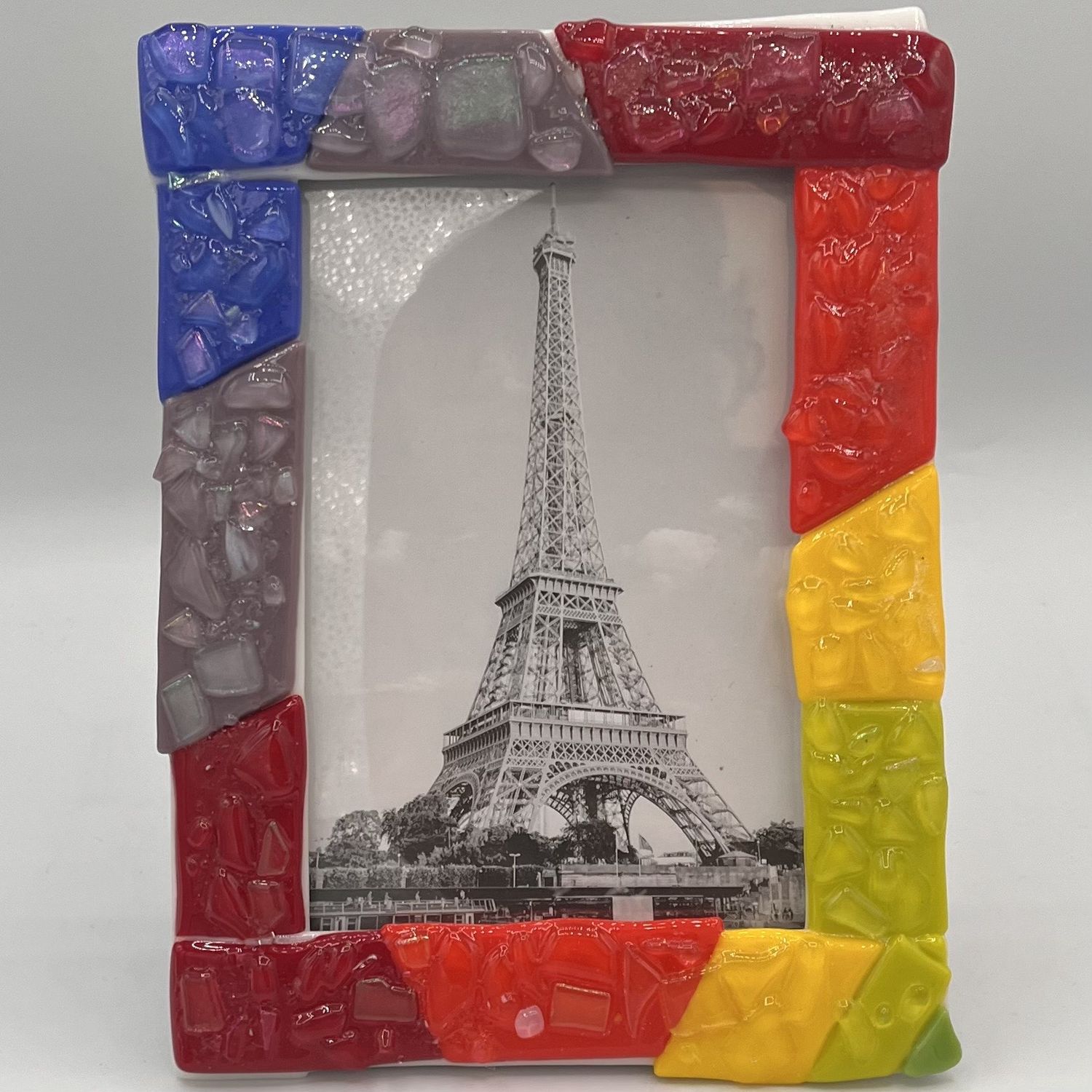 David Smyth, Fused Glass Frame, Vibrant Rainbow Sections