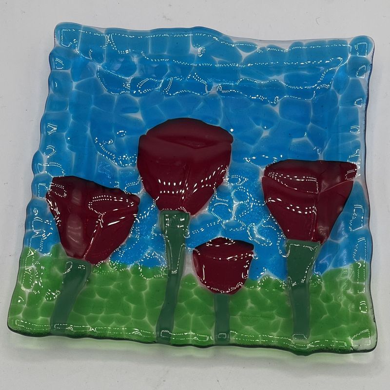 Joey Buschelman, Fused Glass Dish, Red Roses
