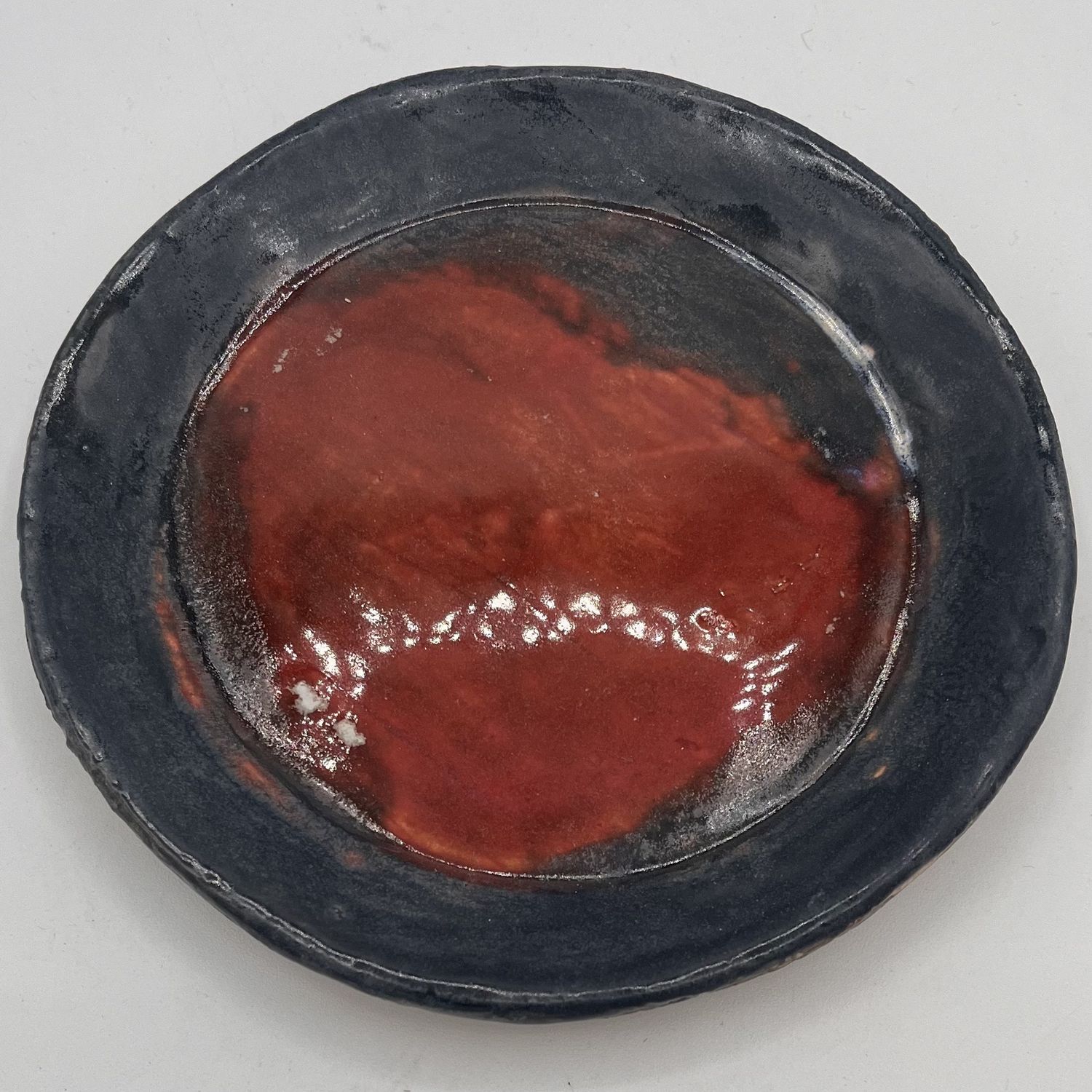 Kenny Needham, Ceramic Plate, Blue-Grey and Red-Orange Design
