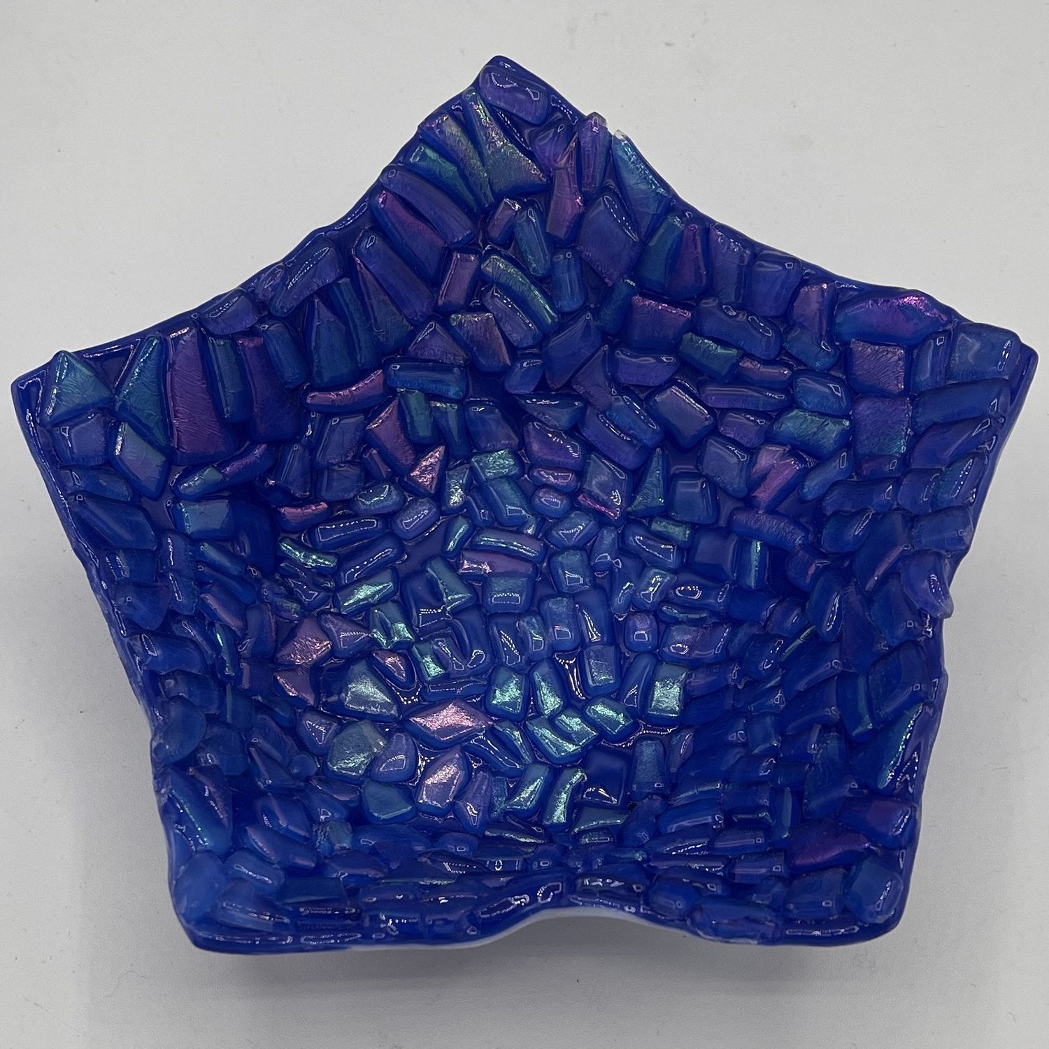 Tammy McCammon, Fused Glass Dish, 5-Point Chunky Blue Design