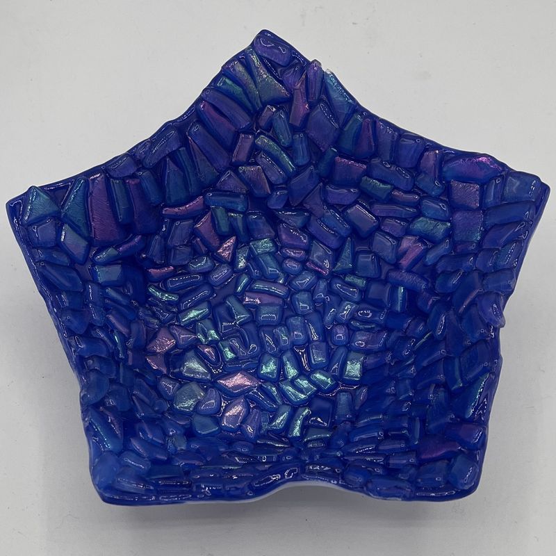 Tammy McCammon, Fused Glass Dish, 5-Point Chunky Blue Design