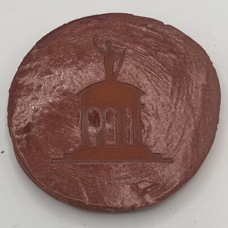 Evan Pohlman, Ceramic Coaster, Red Statue 1