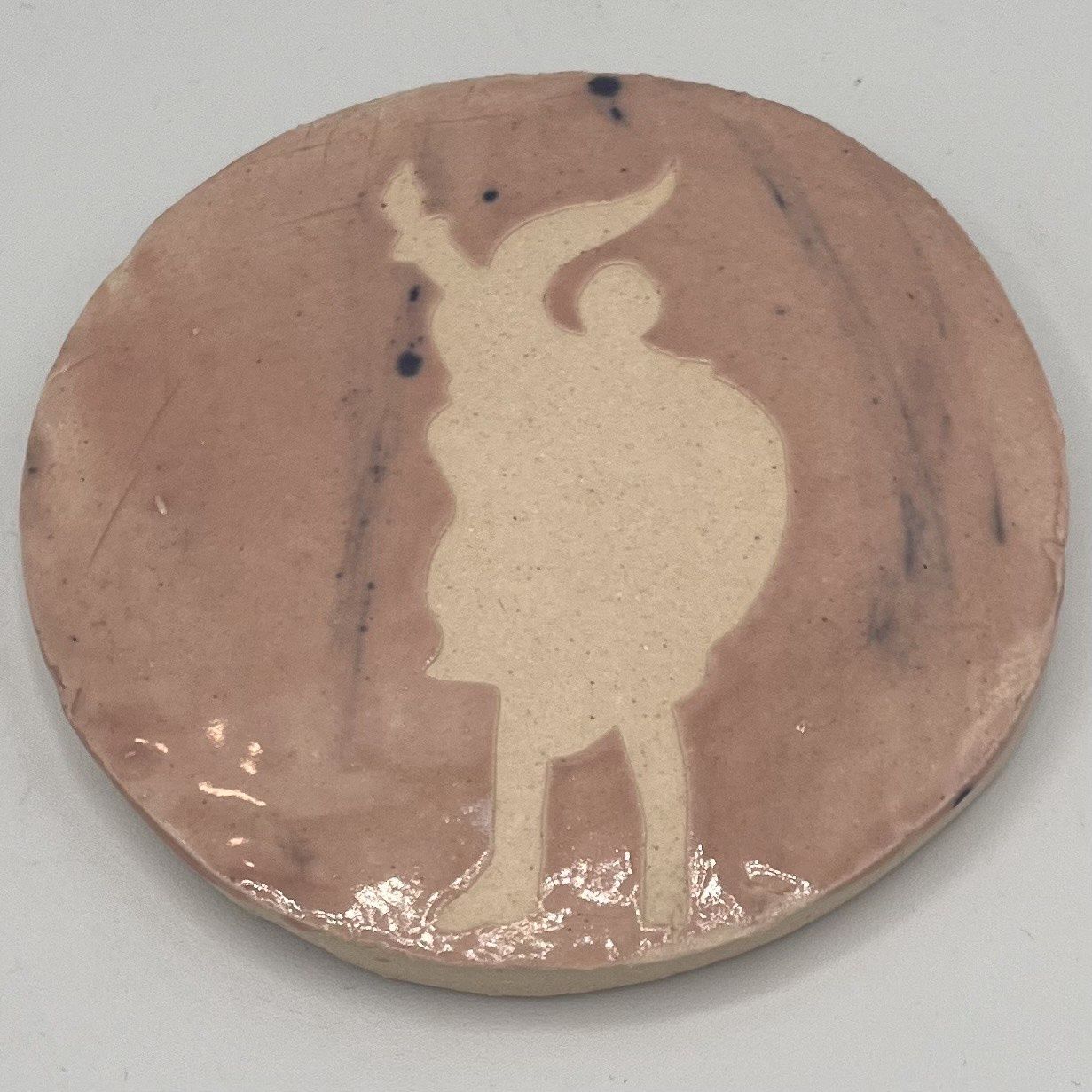 Dale Murphy, Ceramic Coaster, White Statue on Pink Background, Blue Details