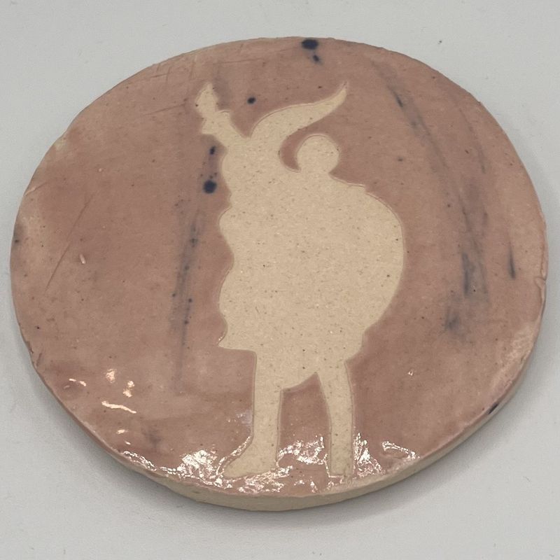 Dale Murphy, Ceramic Coaster, White Statue on Pink Background, Blue Details