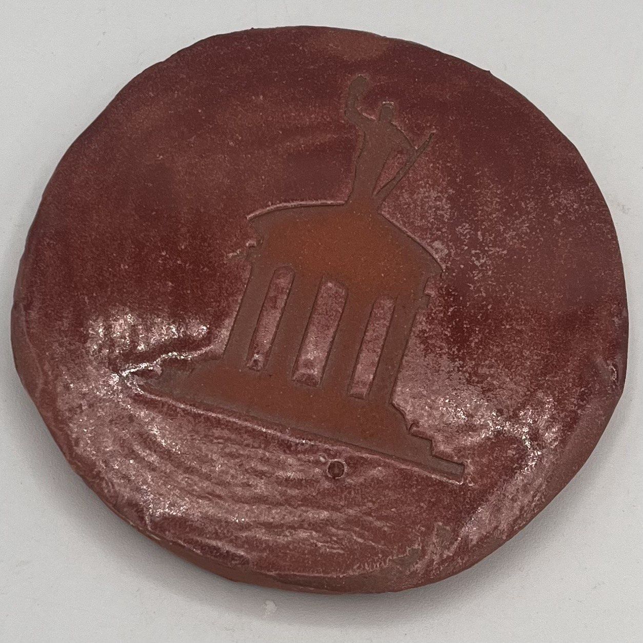 Evan Pohlman, Ceramic Coaster, Red Statue 2