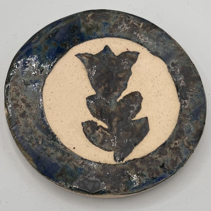 Tammy McCammon, Ceramic Coaster, Blue, Brown and Grey Flower 1