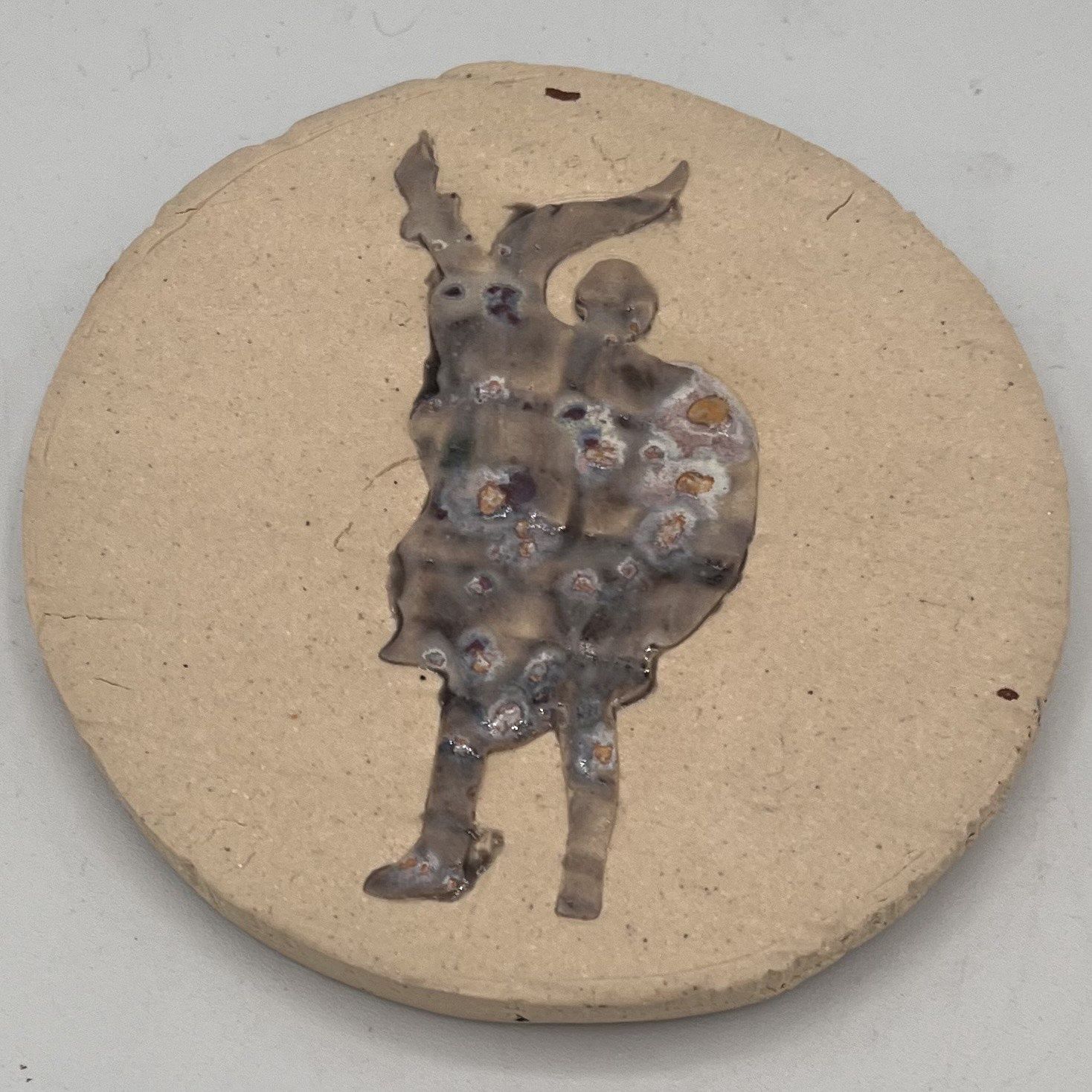 Joey Buschelman, Ceramic Coaster, Grey Statue Silhouette with Brick Texture