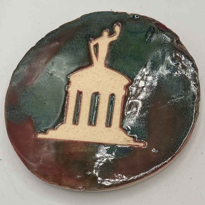 Mary Phifer, Ceramic Coaster, White Statue Silhouette on Green and Brown 1
