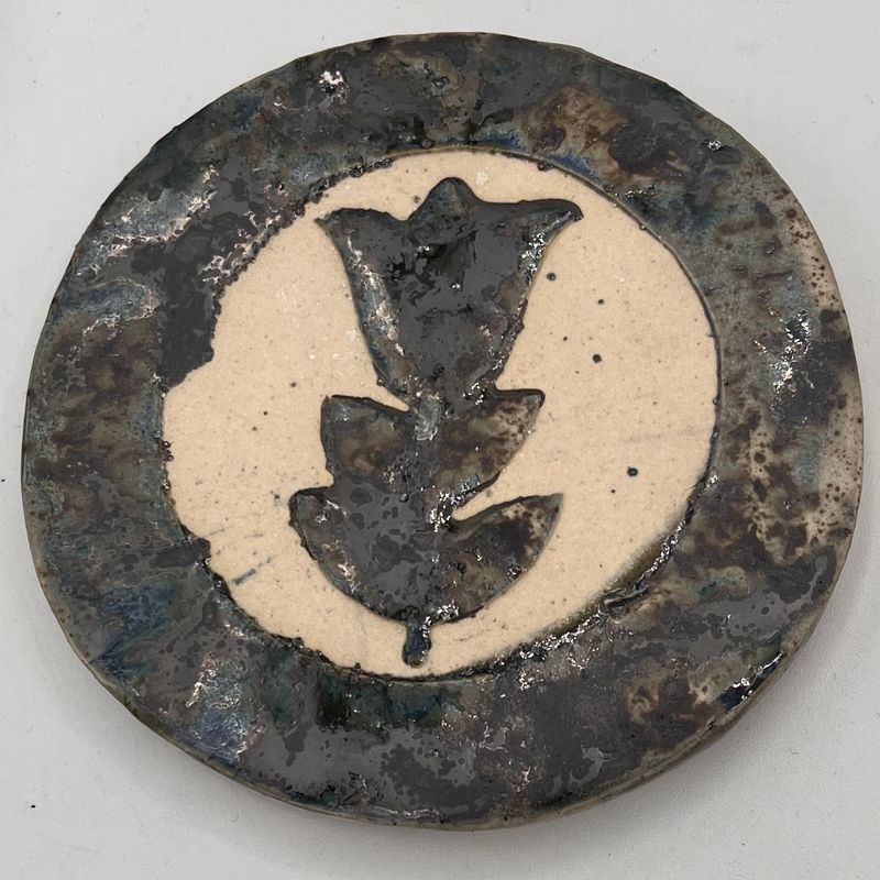 Tammy McCammon, Ceramic Coaster, Blue, Brown and Grey Flower 2