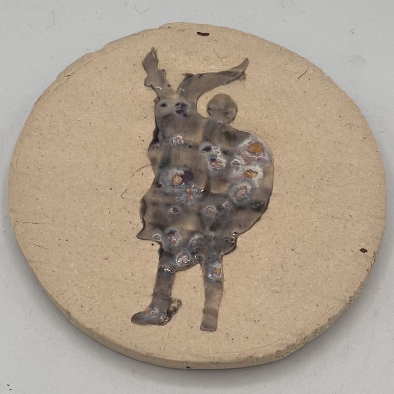 Joey Buschelman, Ceramic Coaster, Grey Statue Silhouette with Brick Texture