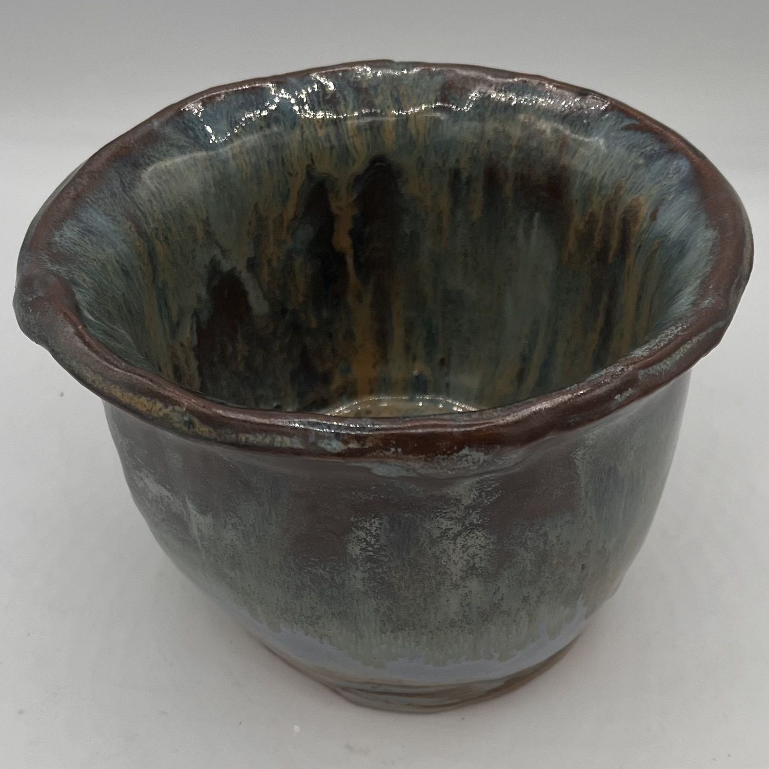 Jody Mann, Ceramic Flower Pot, Blue, Turquoise, and Brown Design