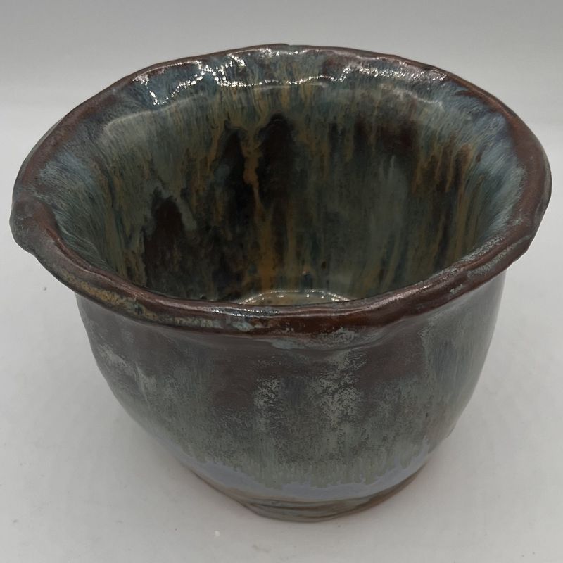 Jody Mann, Ceramic Flower Pot, Blue, Turquoise, and Brown Design