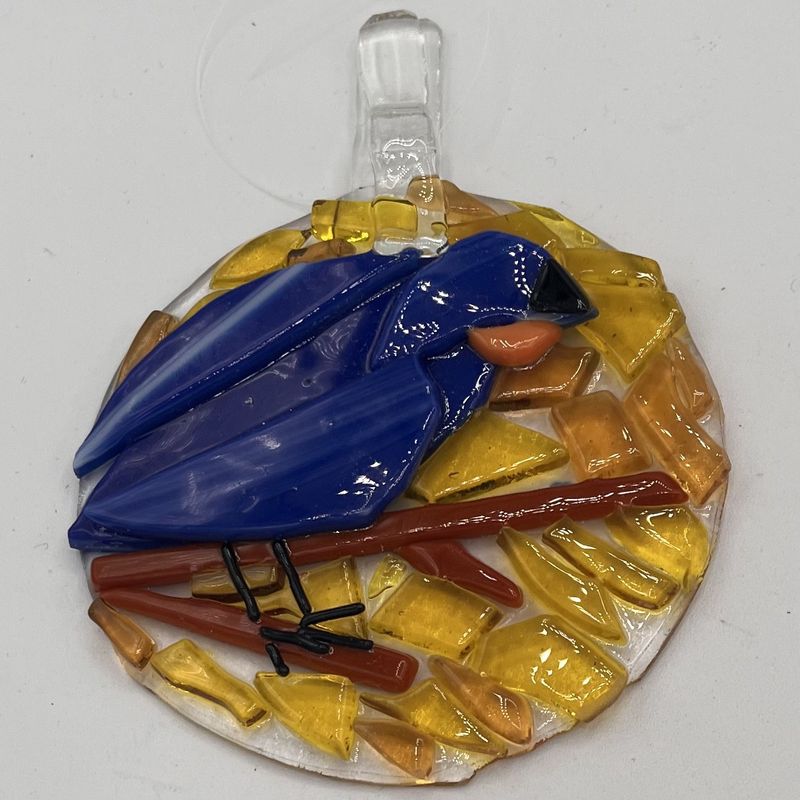 Meredith Bokeno, Fused Glass Suncatcher, Blue Bird on Branch
