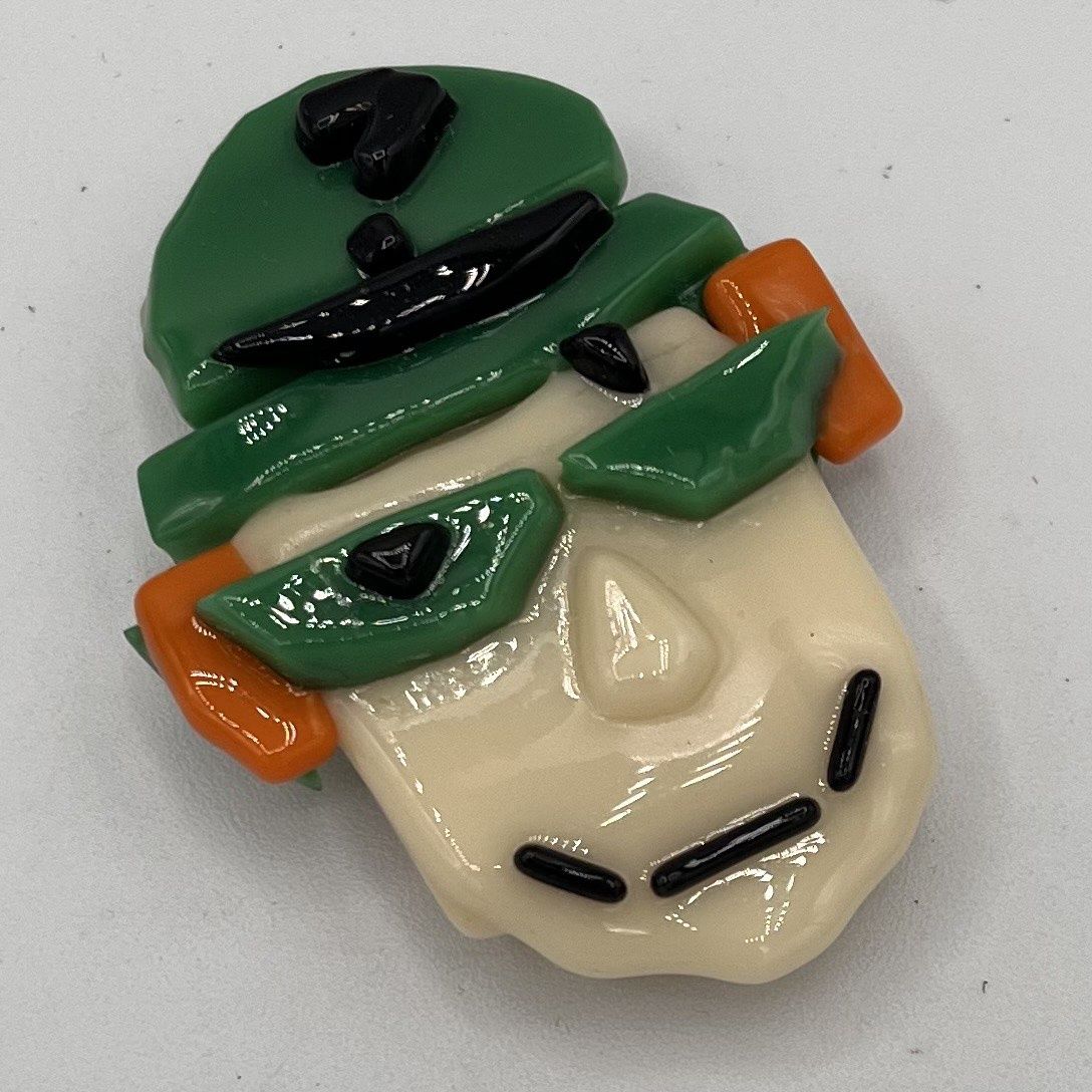 David Patrick, Fused Glass Magnet, Orange Haired Villain