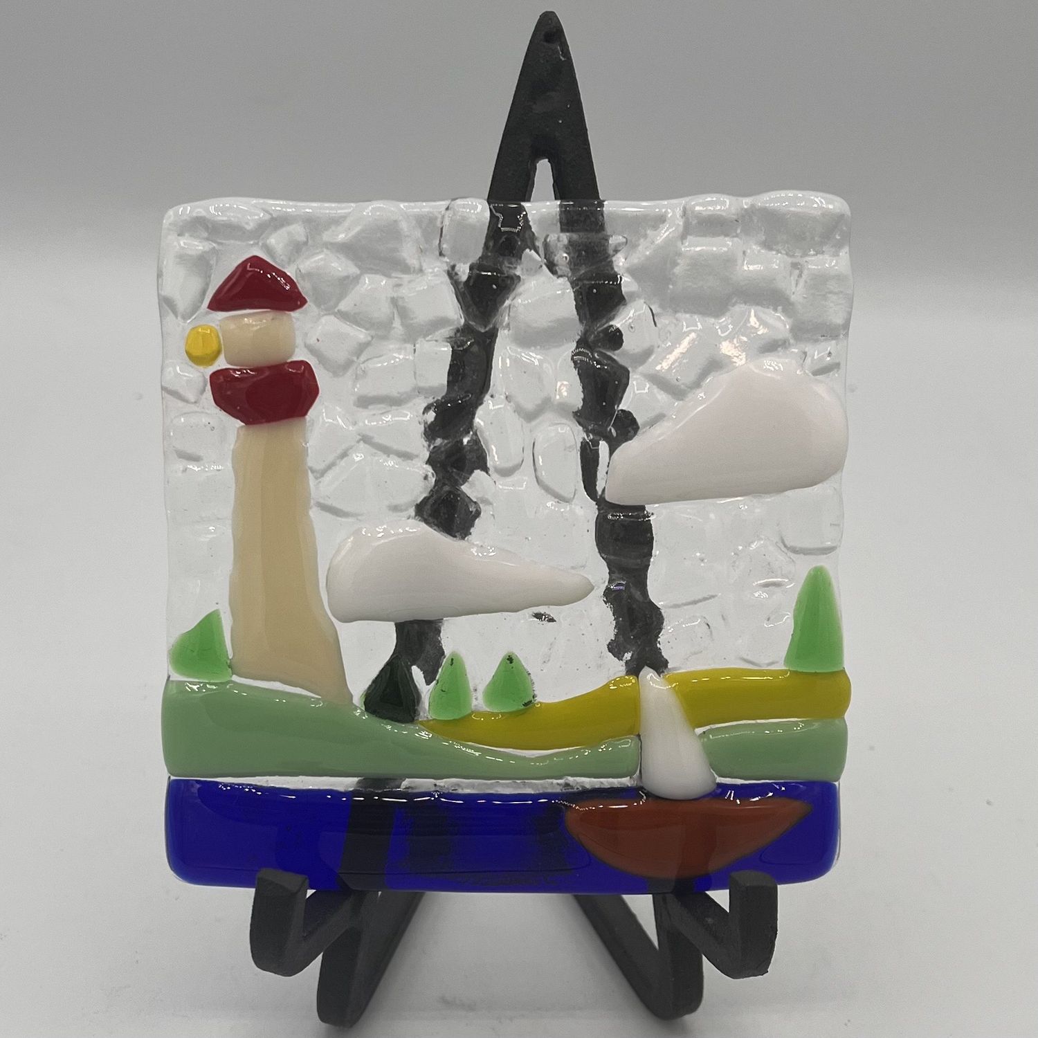 Evan Pohlman, Fused Glass Stand Piece, Lighthouse by the Water