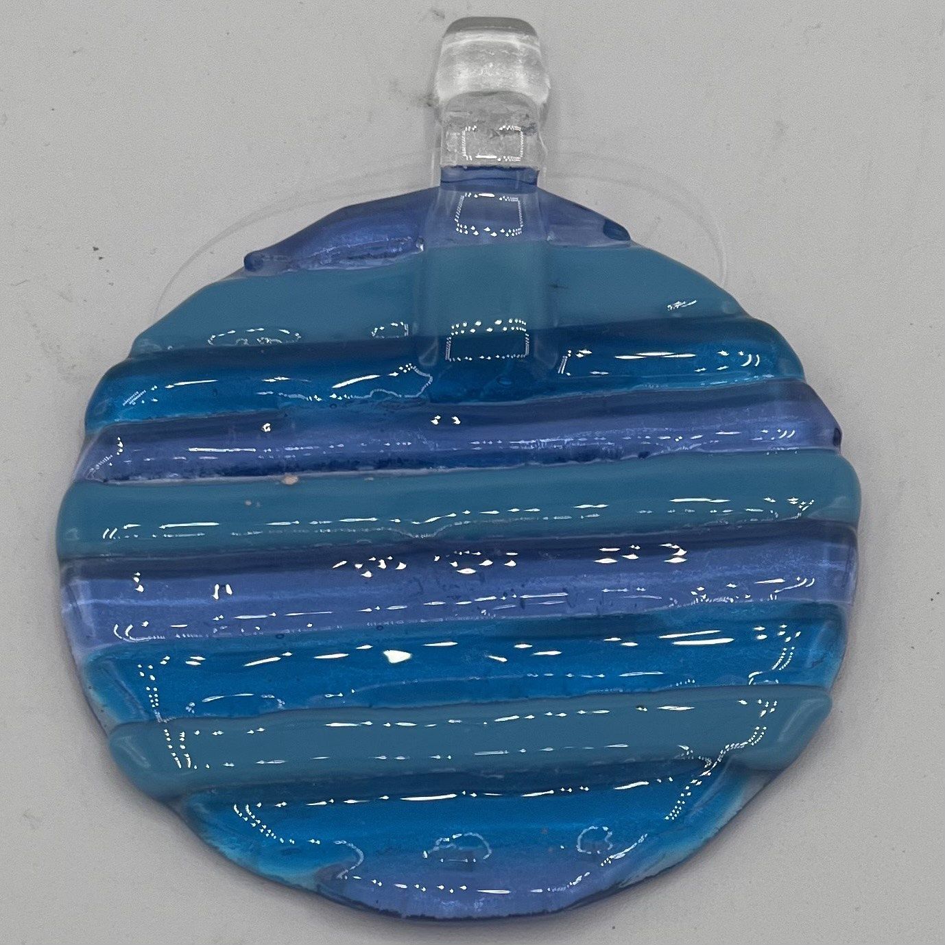 Alexis Kritikos, Fused Glass Suncatcher, Multi-Shade Blue Stripes