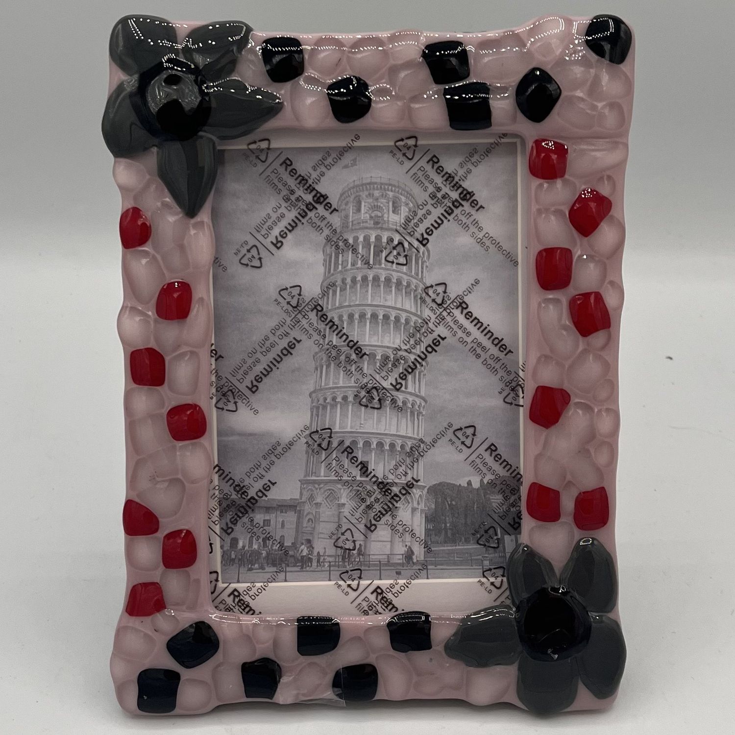 Erin Betz, Fused Glass Frame, Grey Flowers on Purple