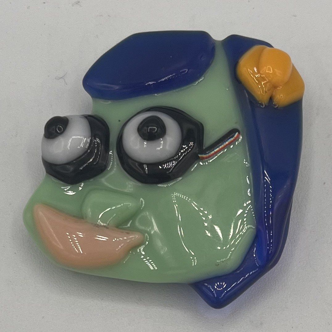 Mary Phifer, Fused Glass Magnet, Blue Haired Fish Character