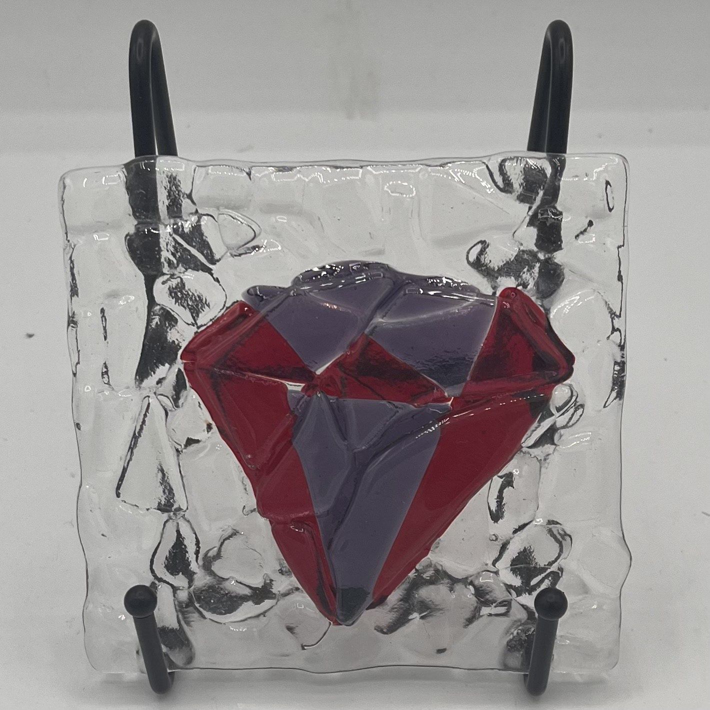 Alphonso Rowe, Fused Glass Stand Piece, Red and Purple Diamond