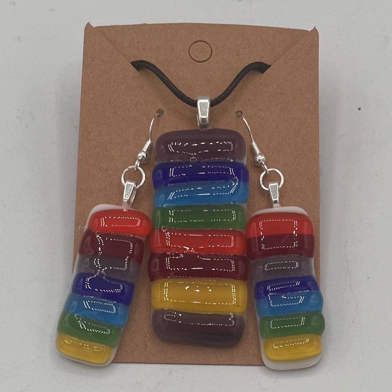 Tammy McCammon, Fused Glass Jewelry Set, Rainbow Stripes