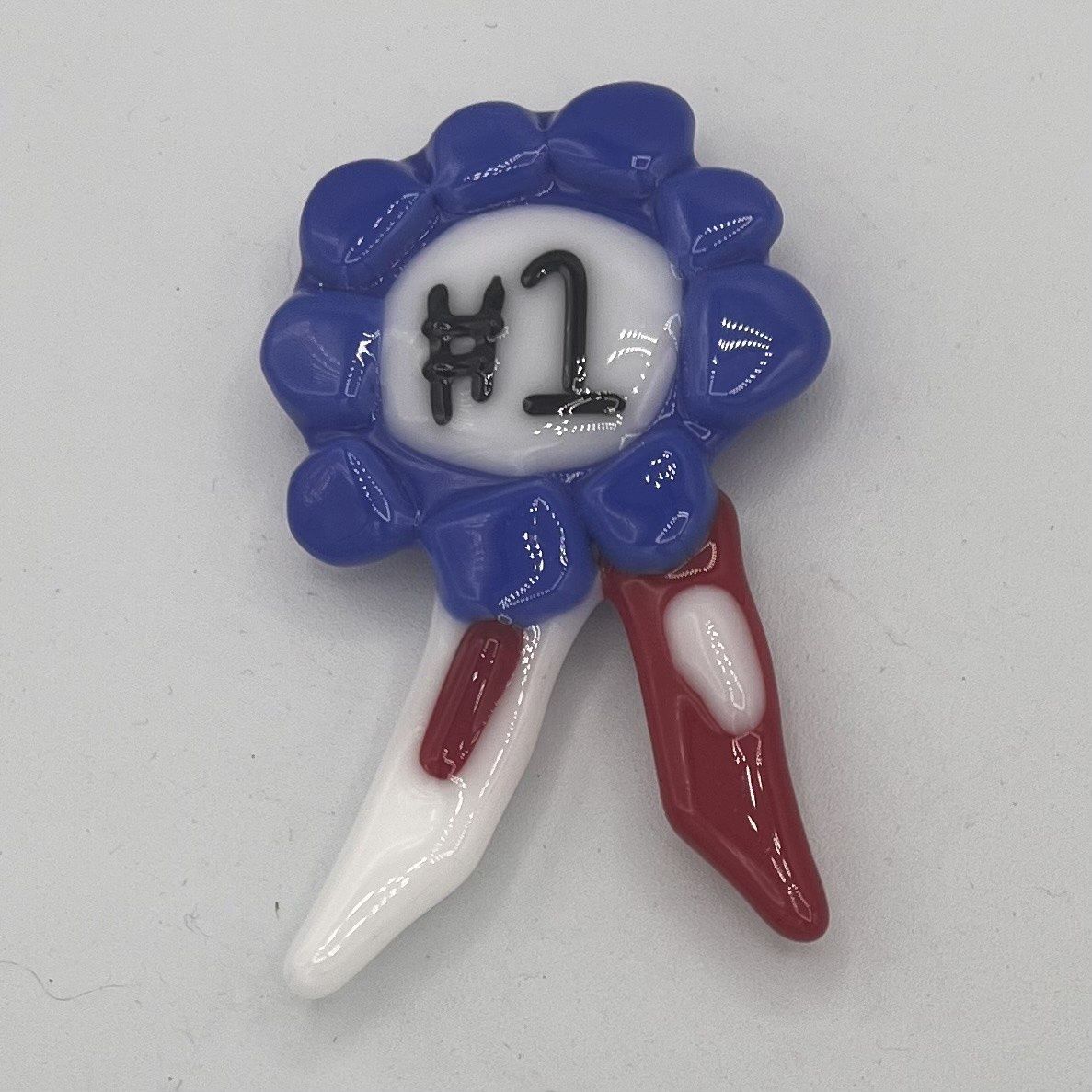 Melissa Powell, Fused Glass Magnet, Red, White and Blue Medal